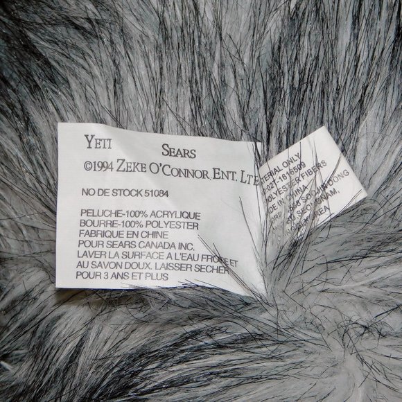 Vintage 1994 Sears 18" Zeke O'Connor Grey Yeti Plush Doll Bigfoot Sasquatch - Picture 5 of 5